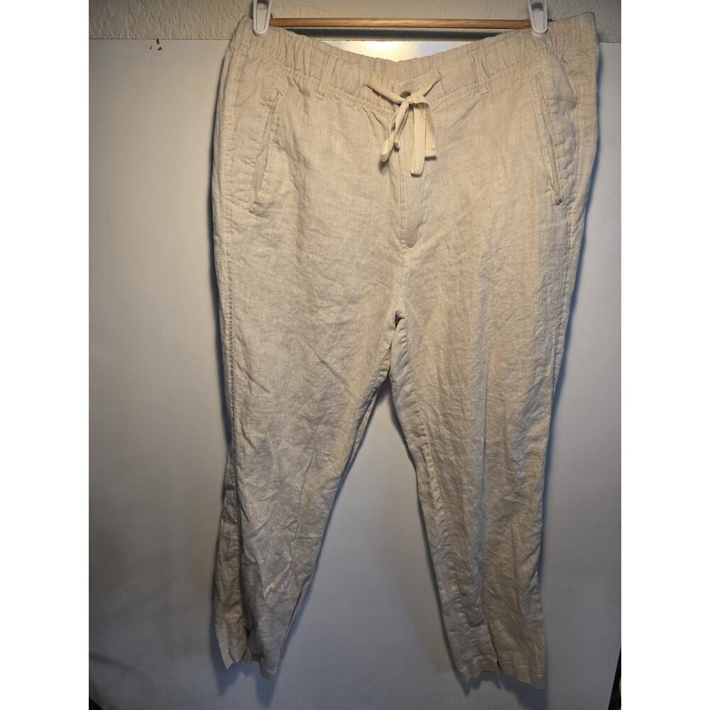 Tasso Elba Linen Pants Women's Large Straight Leg Drawstring Natural Khaki Tan